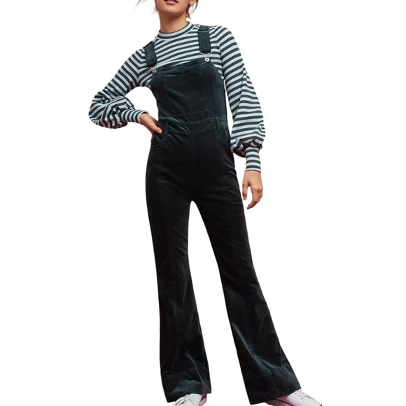 Pilcro Anthropologie Black Corduroy Flare Pant Overalls Jumpsuit Womens 25 XS